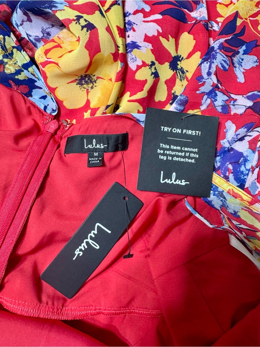 Lulu’s Radiant Rudy Red Floral Print Chiffon Maxi Dress Medium NWT - Picture 12 of 14